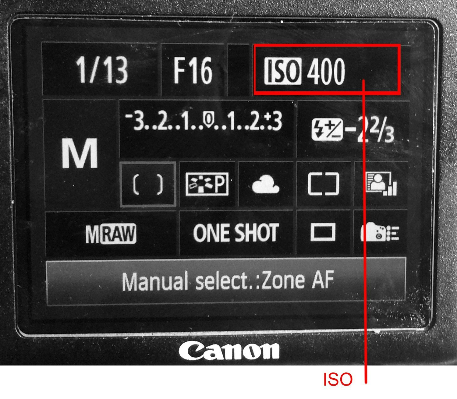 Photo of camera back showing ISO setting